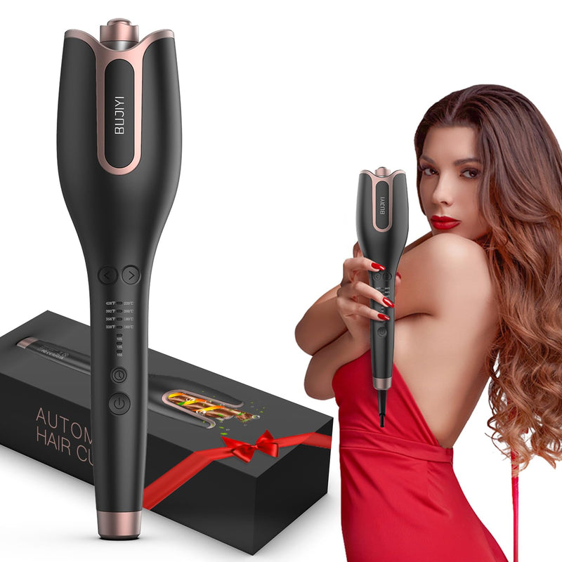 Hair Curler, Curling Wand, 4 Temperature Settings and 3 Heating Durations, Fast Heating Hair Curler for Long Hair (Black)