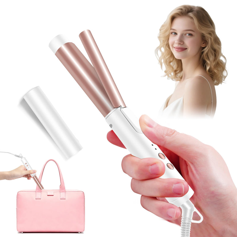UKLISS Curling Tongs for Short Hair Medium Long Hair 25mm Mini Curling Iron | [160-200℃] 1 Inch Compact Travel Friendly Ceramic Mini Hair Curler Wand, 3 Temps Adjustable, Double Voltage (White) White
