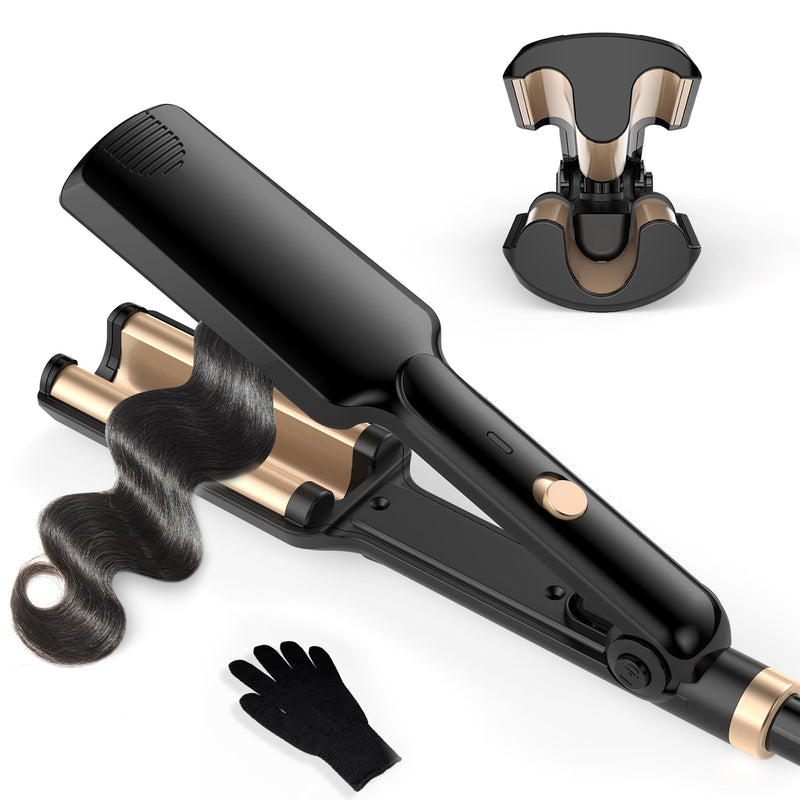 UKLISS Hair Waver Mini Crimper, Pro Beach Waves Curler | 3 Barrels Mermaid Waver, Lightweight & Compact Wave Curling Iron Crimpers for Women, Beginner-Friendly, Double Voltage Black Gold