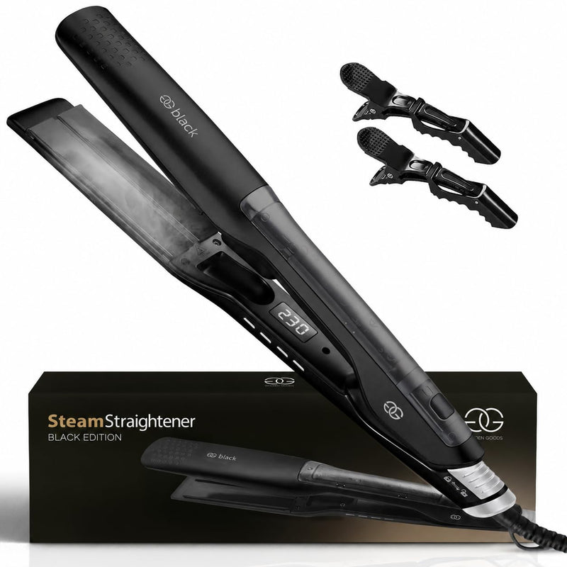 Golden Goods Professional Steam Hair Straightener, Flat Iron, LCD Display, Quick Heat-up, Black Edition