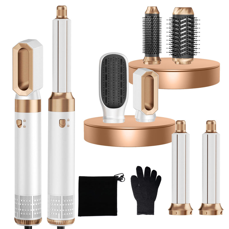 MogaWave Airbrush Pro Hair Styler 6 in 1 Air Styler with 1000W Hair Dryer, Blow Dry Hair Brush, Air Curler, Multi Hair Stylers for Drying and Styling Straightening Volumizing Curling Sleeking White
