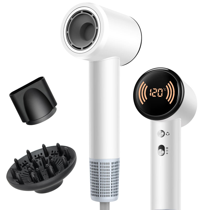 Hair Dryer with Diffuser, Ionic Travel Hairdryer with 110,000 RPM High-Speed Motor for Fast Drying, 1600W Lightweight Blow Dryer with Concentrator for Women Men, Professional Salon Home