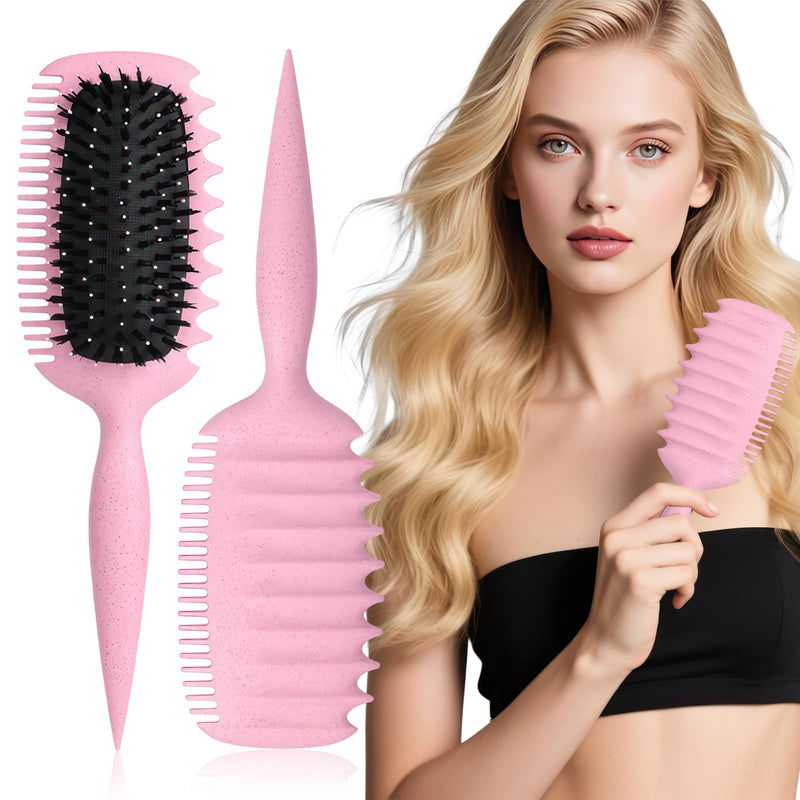 Curling Brush for Defined Curls, Antistatic Brush for Gentle Detangling and Styling Ergonomic Handle, Suitable for Natural Curly and Curly Hair (Pink) Pink C