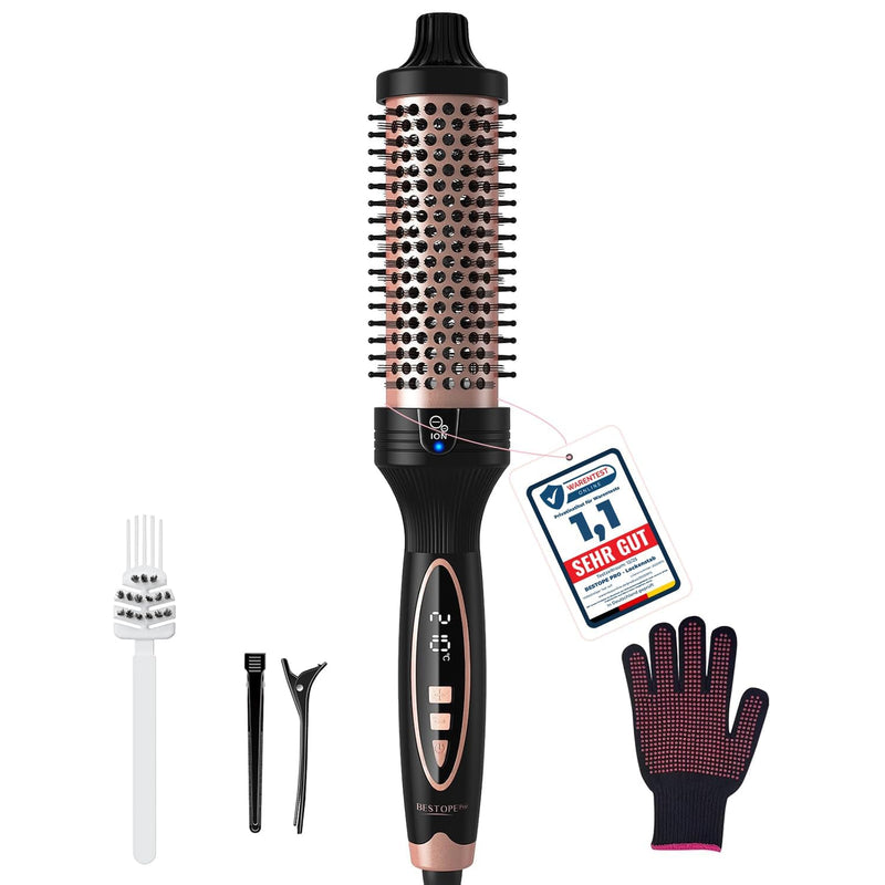 38mm Thermal Brush BRSTOPE PRO, Ionic Blowout Brush, 9 Temps Settings, Heated Hot Round Brush for Hair Straightening and Curling 2 in 1 (Black) Black-new