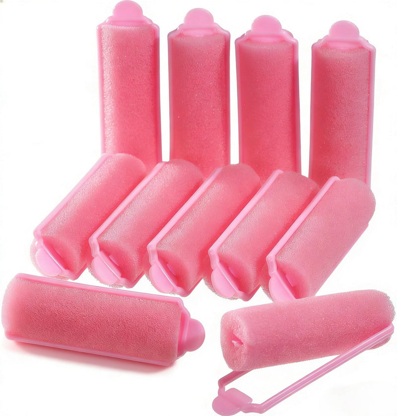 Soft Sponge Hair Rollers 12 Pack, Overnight Curlers, Pink | For overnight styling, built-in fastening bands, no separate pins or clips, gentle hold, suitable for women and girls