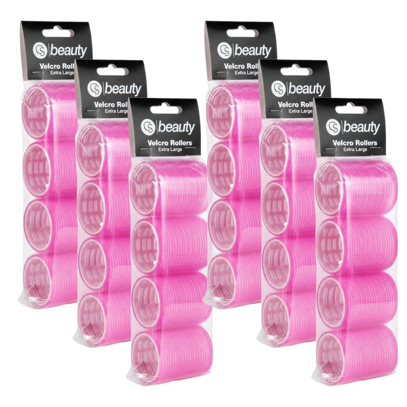24 Extra Large Hair Rollers, Pink Self-Grip Styling Curlers, Professional Salon Quality, (6 Packs x 4 Rollers) 63mm Diameter
