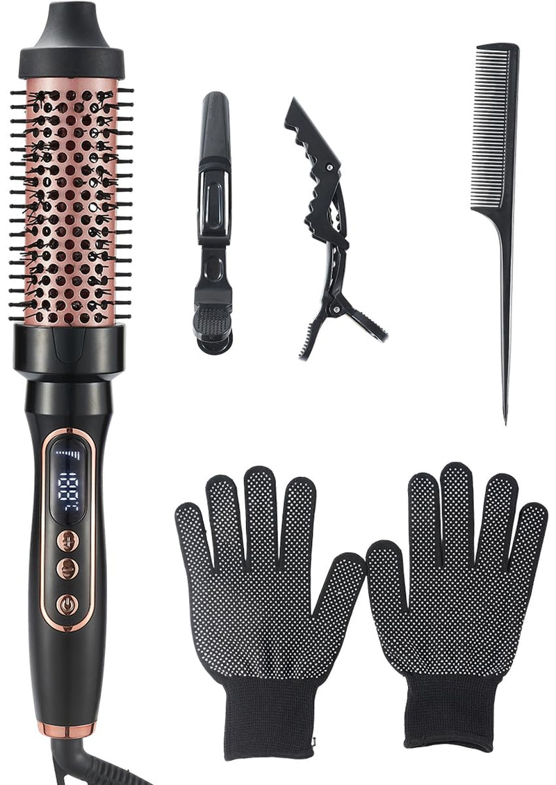 38mm Thermal Brush, Barrel Hot Hair Brush Heated Round with LCD Display for Women, Heated Curling Iron Create Natural Curls Dual Voltage with 6 Heat Settings, UK Plug, Rose Gold B