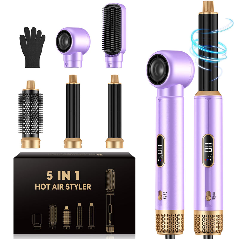 UMIGA All-in-One Hot Air Styler, Hair Air Styler 5 in 1 Set, Multi-Styler | Airbrush - Blow Dryer Brush Set with Curler, Straighten, Wavy, Smooth, Magic Styler for Travel and Home Hair Styling Purple