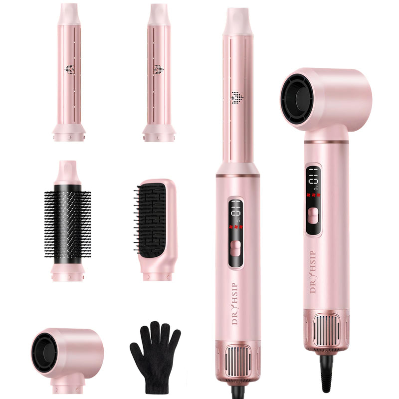 Dryhsip 5 in 1 Hot Air Styler, Hair Dryer Brush with Digital Display, Air Brush Hair Styler for Curling Straightening & Blowouts, Lightweight Hair Styling Appliances for Women (Pearl Pink) Pearl Pink