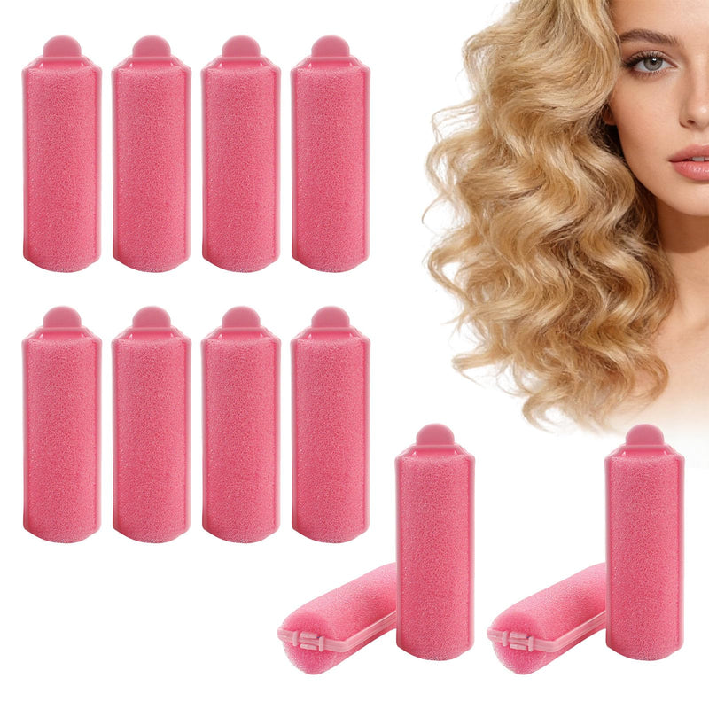 Foam Sponge Hair Rollers - 12 Piece Soft Flexible Curlers for Overnight Sleeping & Styling, Home Salon Use (Pink)