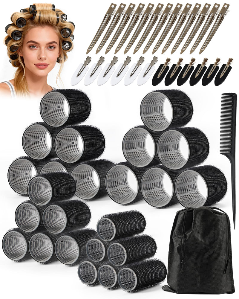  [AUSTRALIA] - Hair Rollers with Clips 50PCS, Rollers for Hair Volume 4 Sizes | Includes 24 Clips And 4 Roller Sizes (60/48/36/25mm) For Long, Medium And Short Hair, Ideal For DIY Hair Styling Black