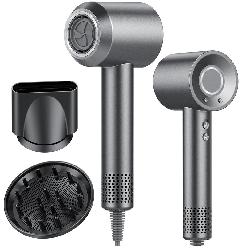 Aowoka High-Speed Hairdryer 160,000 RPM Ionic Hair Dryer with 3 Speed 4 Heat Setting，Hairdryers with Diffuser and Concentrator Nozzle for Women Man Gray