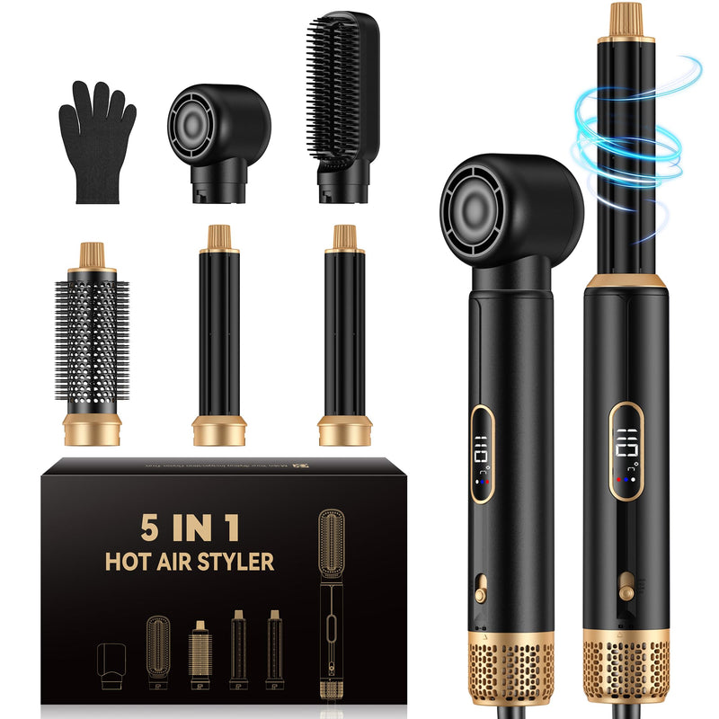 UMIGA Hairstyler 5 in 1 Hair Dryer Brush 1000W, LCD Air Brush Round Brush Hair Dryer, Curling Iron and Hair Straightener, 3 Temperature Settings for Volume, Straightening, Curling and Blowout Styling Black