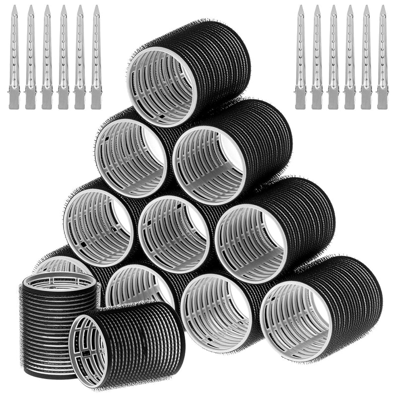 QWORK® 24 Pcs Hair Rollers Set - 12 Self Grip Hair Curlers (Ø48mm) & 12 Duckbill Clips (90mm), DIY Salon Hairdressing Tools for Long, Medium, Short Hair 1 count (Pack of 1)
