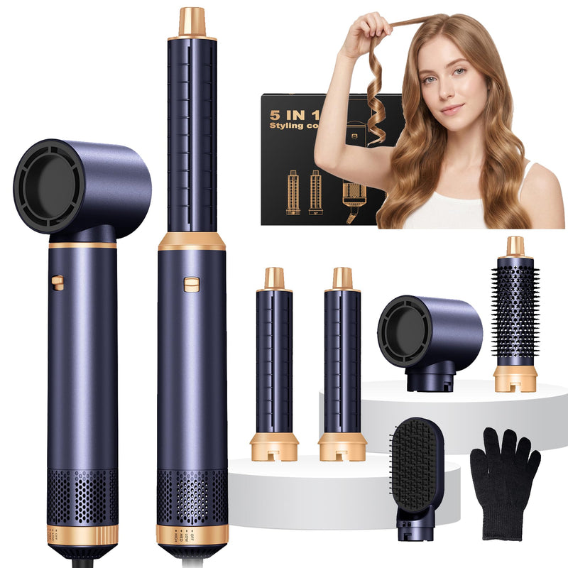 Airbrush Hair Styler, Air Brush 5 in 1 with Curl Straighten, Volumise, Smooth and Drying for Styling, Airbrush 5 in 1 Hot Air Styler for All Hair Type/Length Blue