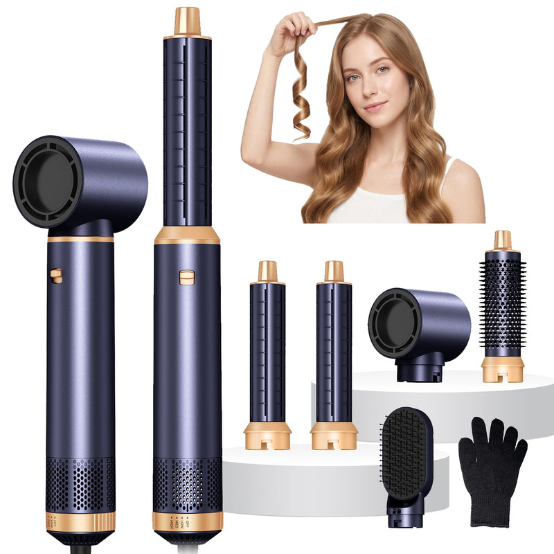 Airbrush 5 in 1 hairstyler, 5 in 1 Hair Styler with Curl Straighten, Volumise, Smooth and Drying for Styling, Airbrush 5 in 1 Hot Air Styler for All Hair Type/Length Blue