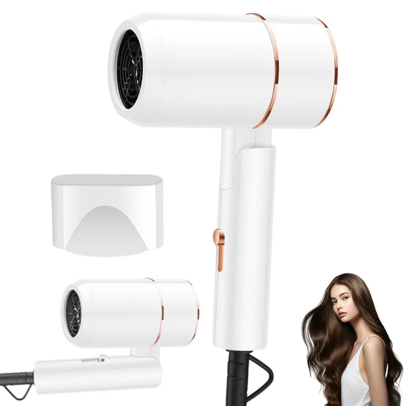 Travel Hair Dryer, Foldable Travel Professional Hair Dryer, Small Blow Dryer with Concentrator, Blow Dryer with Heating and Cool, Fast Drying Ionic Hairdryer for Women, Men, Salon, Home(White)