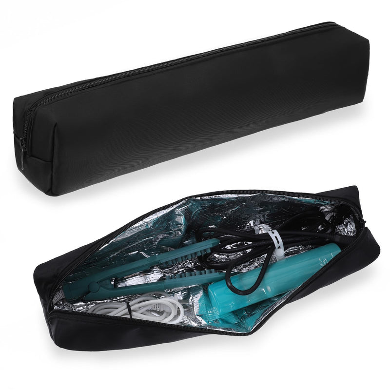 Xindojuz Professional Hot Hair Tools Travel Bag, Portable Heat Resistant Storage Organizer Case Pouch for Curling Irons, Flat Irons, Hair Dryers Women Travel Essentials (Black, 17.32" x 3.54"x 3.54")