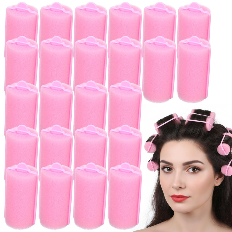 24Pcs Pink Sponge Rollers for Hair, Sponge Hair Rollers Set to Sleep, No Heat Foam Rollers(2.36×1.18in,Pink)