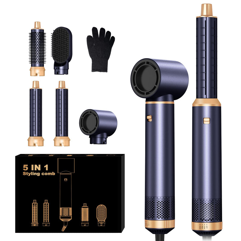 5 in 1 Hair Styler Airbrush Hairstyer Air Brush 5 in 1 Air styer | Airstyler Multi-Blow Dryer Brush Set with Curl, Straighten, Wavy, Smooth, Magic Styler for All Hair Types and Lengths Blue