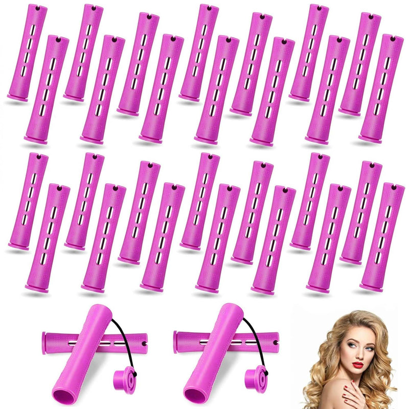 30 PCS Perm Rods Set, 0.75 Inch Medium Size Hair Curlers Rollers, Perming Rods with Elastic Rubber Band, Non Slip Plastic Hair Perm Kits for Fashionable Curly Hair, Hairstyle Styling (Purple)
