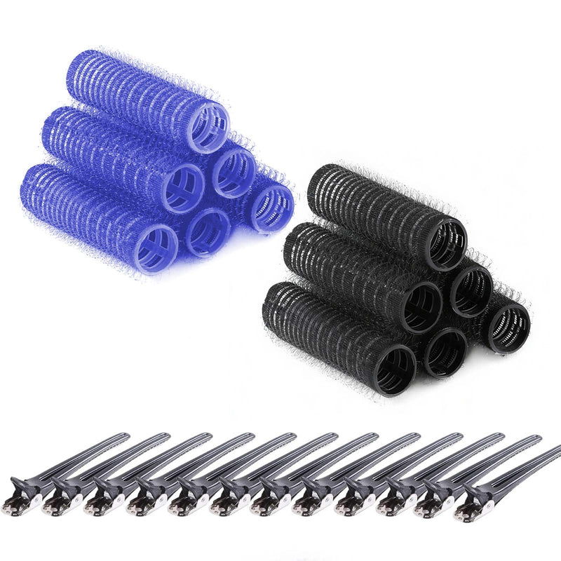  [AUSTRALIA] - 12 Pack Self Grip Small Hair Curlers, Small Roller, Hair Rollers With Clips, Salon Hairdressing Curlers Rollers With 12 Pcs Black Clips, Tools For Women(17mm,Blue&Black)