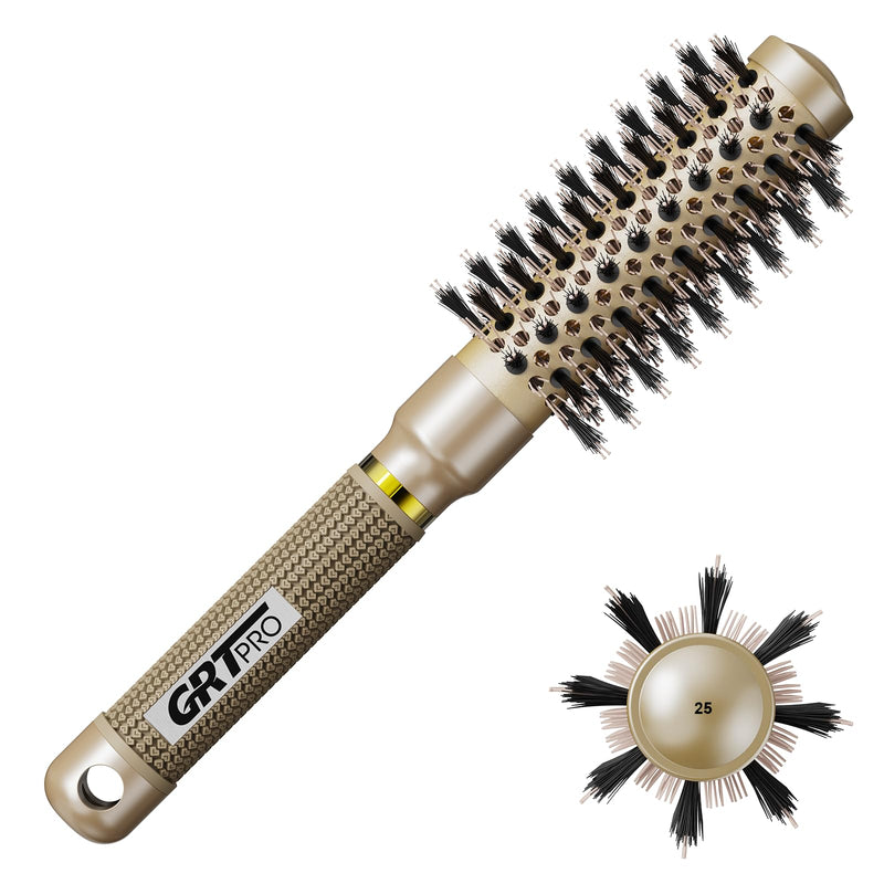 Professional Round Hair Brush Ceramic Negative Ion round brushes for blow drying with Circular Airflow, Even airflow for smooth, One-Stroke Smoothness for Tangle-Free Hair Care, 25MM, Short Hair Golden 25mm