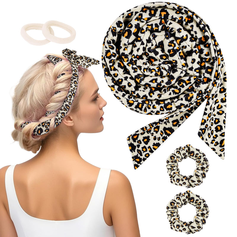 Heatless Curlers Headband, 5PCS No Heat Hair-Curlers and Rollers, Soft Sleep Overnight Hair-Curls Set, heatless Curling Gift Kit for Women Long and Short Wave hair (Leopard Print) 5PCS Leopard Print