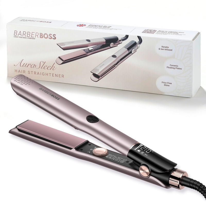 BarberBoss Hair Straighteners for Women, Precision Ceramic Hair Straightener with Floating Plates, Negative Ion & Keratin Technology, LED Temperature Control, Flat Iron for Straightening, QR-8412
