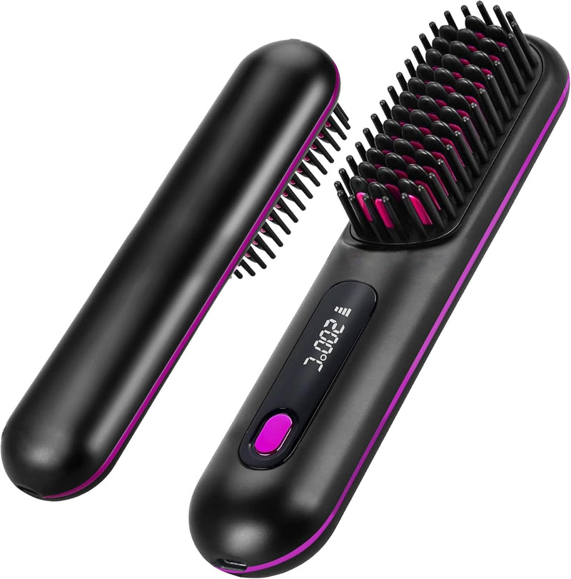 Glow Wave Heated Brush, Go Brush Pro Cordless Straightener, 2026 Glow Wave Heated Brushs for Short Hair, 3 Heat Settings & LED Screen for Travel and Frizz-Free Styling,1PCS (Black)