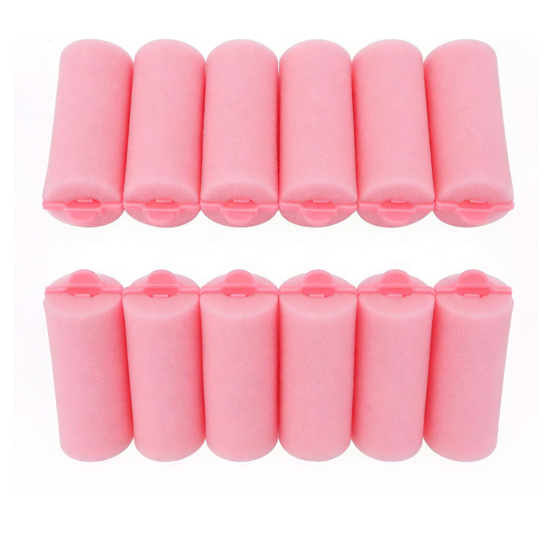 12 Pack Pink Foam Sponge Hair Rollers, Soft Sleep In Hair Curlers, Heatless Flexible Styling Tools for Natural Curls & Waves, Suitable for All Hair Types Home Salon Use