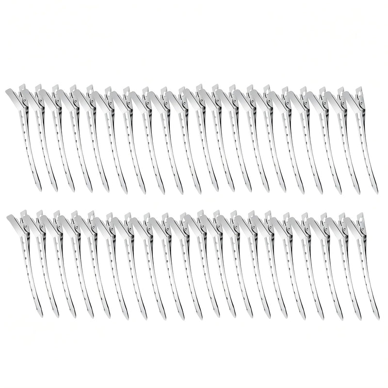 Vacallity 40-Pack Hairdressing Duck Bill Clips, 3.5” Metal Pin Curl Clips for Sectioning, Styling & Blow Drying, Long Roller Alligator Hair Clips for Salon & Home Use