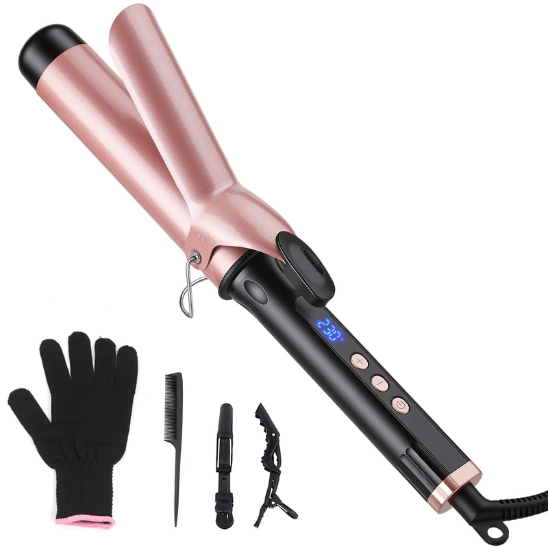 Large Barrel Curling Tongs 38mm, Ceramic Hair Curler with 14 Adjustable Temperature, Big Curling Wand Iron for Soft Waves and Long-Lasting Curls, Dual Voltage