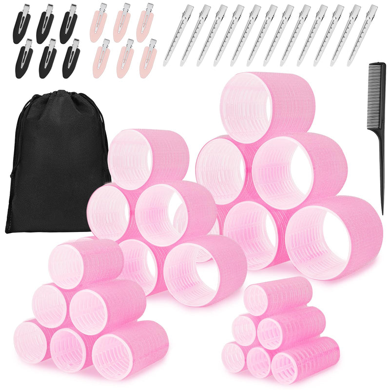 HOTUT 50Pcs Hair Rollers with Clips,24Pcs Self Grip Hair Rollers Set,4 Sizes,24Pcs Duckbill Clip,a Storage Bag and a Comb,No Heat Heatless,DIY Curlers Rollers Tools for Long,Medium, Short,Fine Hair