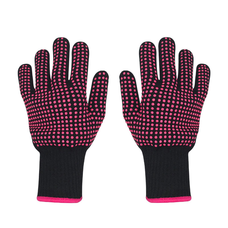 Heat Resistant Gloves 2 Pcs, Double Sided Non Slip Silicone Bumps Heat Glove, Pink Elastic Heat Proof Gloves for Hair Tools, Curling Iron Wand, Hair Straightener, Hot-Air Brushes, Hair Dryer