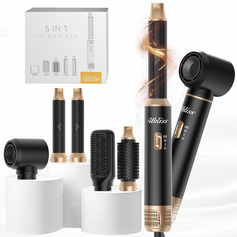  [AUSTRALIA] - UKLISS 5 in 1 Hair Air Styler Dryer Brush Set with Air Curlers for Women | Blow Dryer Hair Styling Tools Multi Styler Hairstyler Airstyler Hair Curler Straightening Volumizier Women Gifts Black