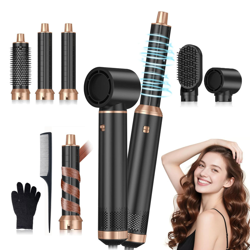 Hair Styler 5 in 1, Magic Hairstyler, 1000W Hair Dryer Brush with Curl, Straighten, Volumise, Smooth and Hairdryer Brushes for Styling,All Hair Types Negative Ion Hair Care (Black) Black