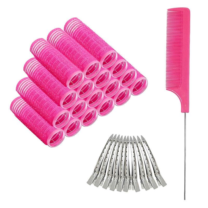 18 Pcs Self Grip Hair Rollers with Comb & 10 Clips - Salon-Pro Sticky Heatless Curler for Short/Long Hair, No-Heat Styling, DIY & Professional Use
