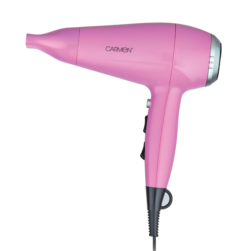 Carmen Hair Dryer with Concentrator Nozzle, Three Heat Settings, 2 Speed Settings, 2200W, Pink, C81247PNK