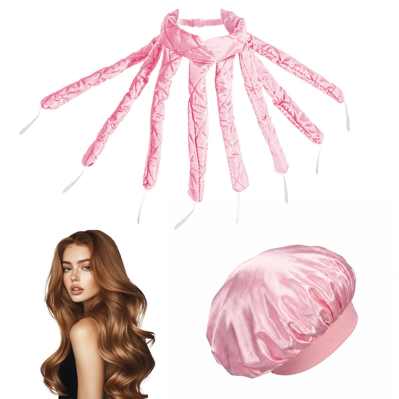 Heatless Curling Rods, Octopus Heatless Curler Set with Pink Satin Bonnet, No Heat Overnight Hair Curlers for Long & Short Hair, Soft Curling Rods for Sleeping