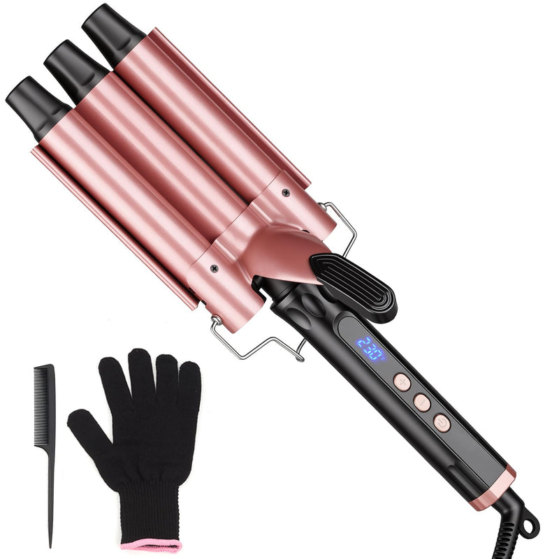 3 Barrel Hair Waver for Long or Short Styling, 25mm Hair Curler Crimper with 14 Temperature Settings 100-230°C, Ceramic Curling Iron Tongs Creates Mermaid Waves