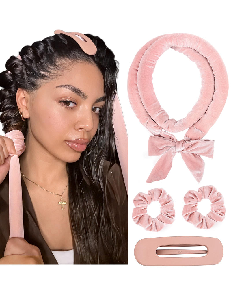 Yanibest Heatless Hair Curler, No Heat Hair Curlers to Sleep in, Super Soft Ribbon Wrap for Long Hair, Overnight Heatless Curling Set with Scrunchies and Clip, for All Hair types Pink