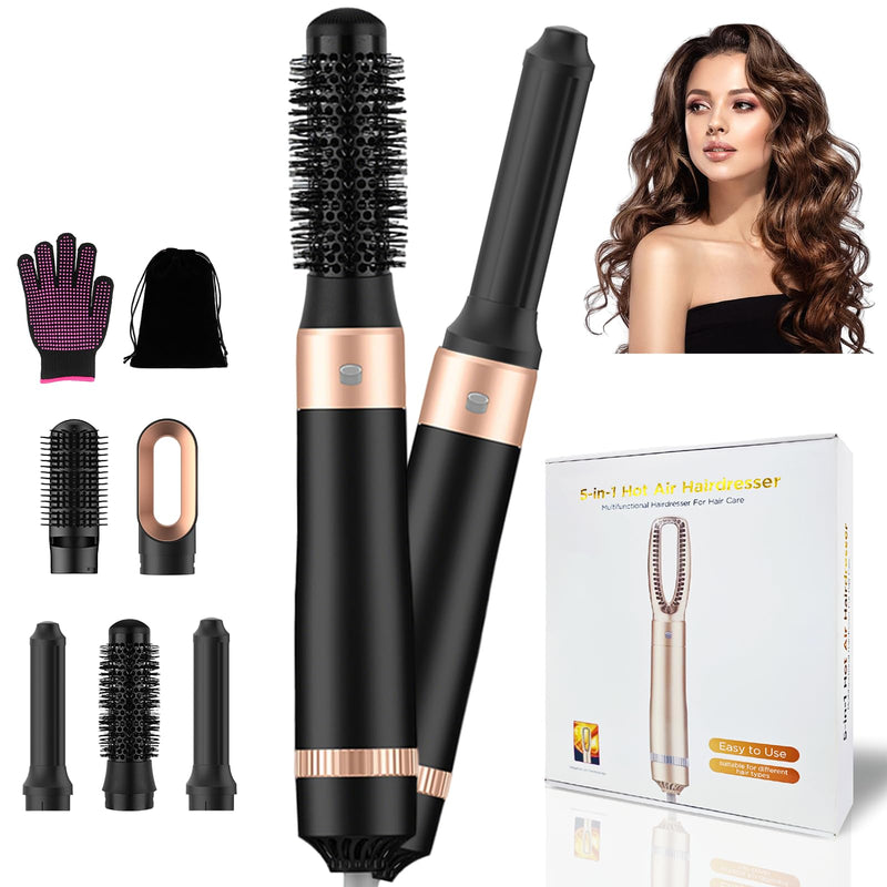 Hair Dryer Brush, 5 in 1 Hot Air Brush, 1000W Multi-Functional Hot Brushes with Detachable Heads for Hair Styling for Curling, Straightening, Drying, (A Heat-Resistant Glove)