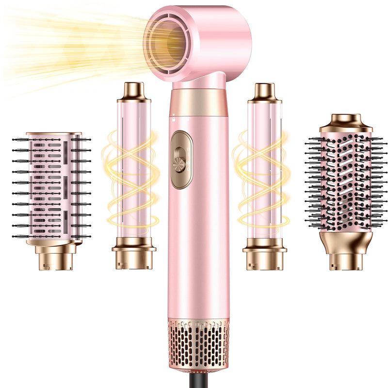 5 in 1 Blow Dryer Brush Set, Upgrade Hair Dryer & Blow Dryer Brush & Air Curling Wrap & Paddle Brush, Detachable Hot Air Styling Tools, High Speed Travel Hair Volumizer Straightener Curler Pink | Upgrade Hair Dryer & Blow Dryer Brush & Air Curling Wrap...