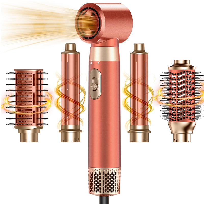 5 in 1 Blow Dryer Brush Set, Upgrade Hair Dryer & Blow Dryer Brush & Air Curling Wrap & Paddle Brush, Detachable Hot Air Styling Tools, High Speed Travel Hair Volumizer Straightener Curler Amber Gold | Upgrade Hair Dryer & Blow Dryer Brush & Air Curlin...