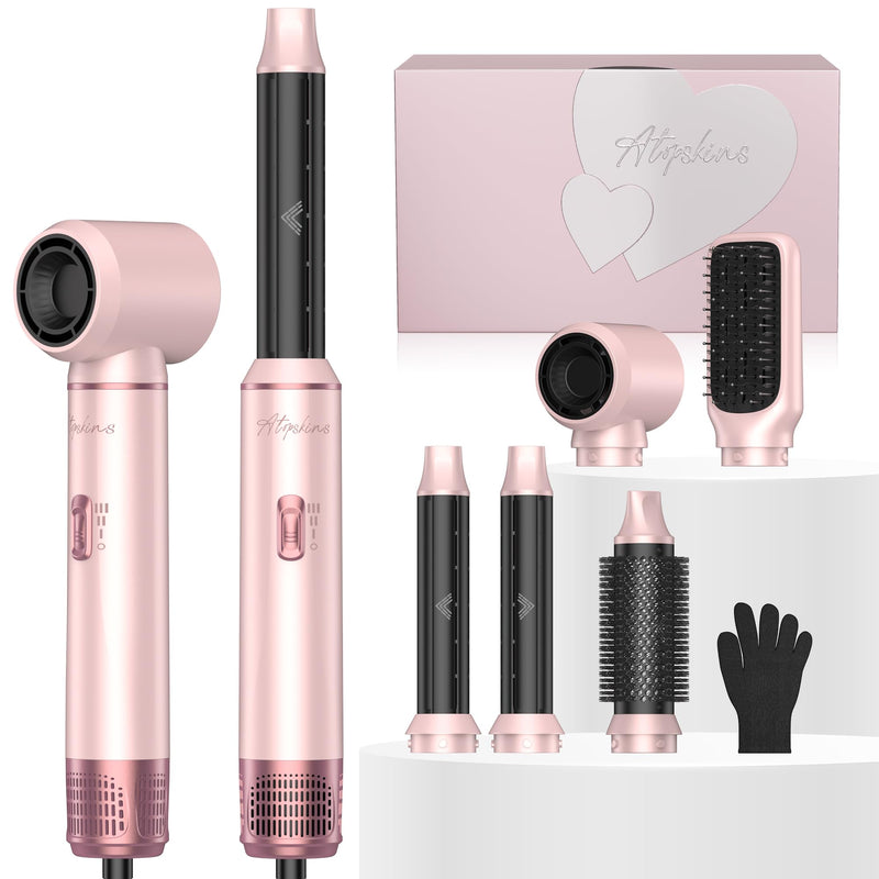 Atopskins Air Styler 5 in 1 Hair Styler Set Airbrush 5 in 1 Magic Styler | Hair Dryer Brush 1000Wwith Airflow Hair Curler Thermal Brush 60000rpm Hairdryer Brushe Drying and Styling Multistyler Gift Pink