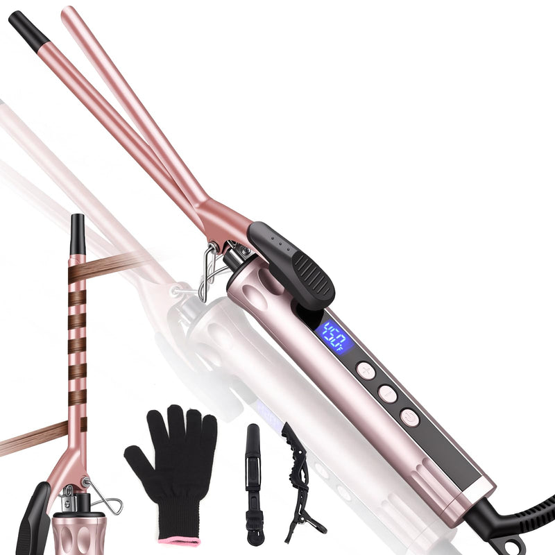JAETON Curling Wand 9MM, Thin Curling Iron for Tight Curls with Clamp | Hair Curler for Long&Short Hair, Tourmaline Ceramic Barrel 30-Second Heat-Up, Pro Curling Tongs, 14 Temp 100℃-230℃