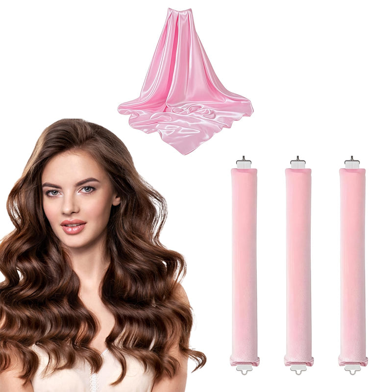 3PCS Heatless Curling Rods with Silk Scarf, No Heat Hair Rollers for Overnight Curls & Frizz-Free Blowouts, DIY Curlers for All Hair Types