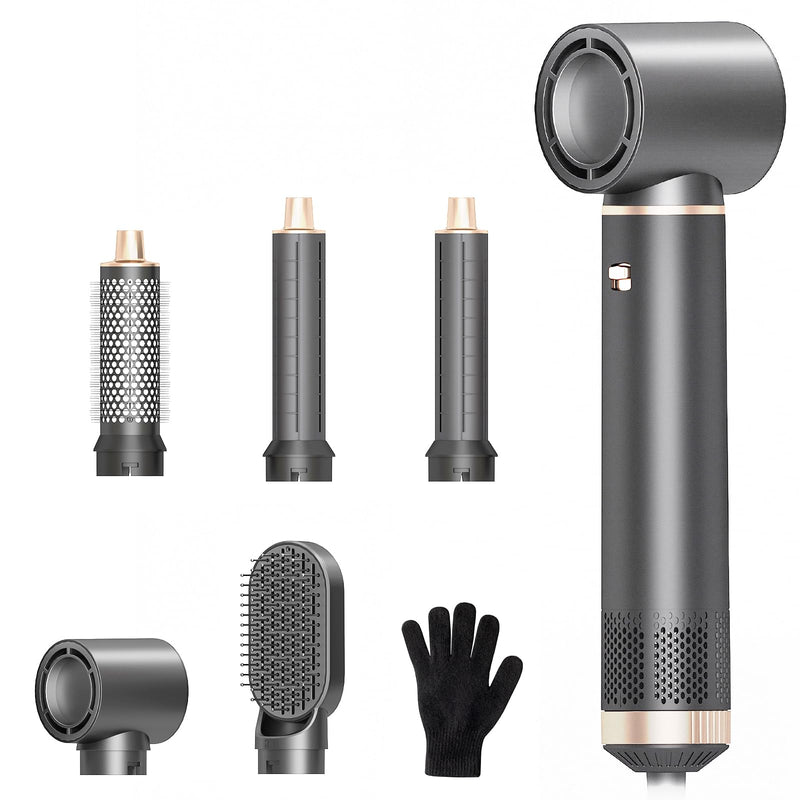 5 in 1 Hair Styler & Hot Air Brush - Air Curling Wrap with Low-Speed Negative Ion Technology, Hair Dryer Brush for Drying, Curling, Straightening & Styling, Hair Styling Tools at Home (Slate) Slate