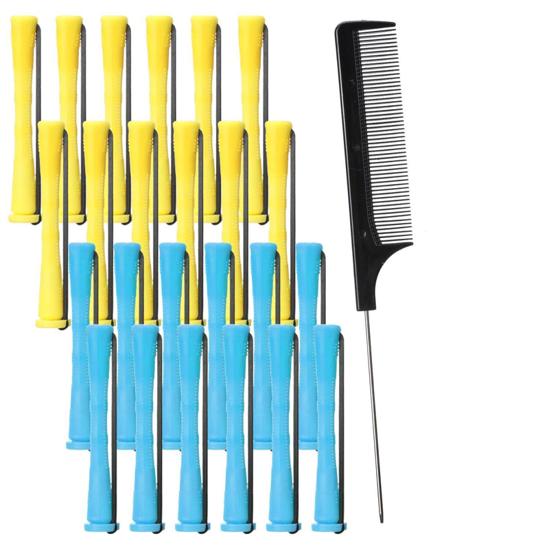 24 Pcs Perm Rods for Short Hair Perming Kit 0.35/0.27 Inch Perming Rods Perm Kit Perm Rollers Perm Curlers Hair Rollers with Steel Tail Comb for Long Short Hair Hairdressing Styling Tool Blue Yellow